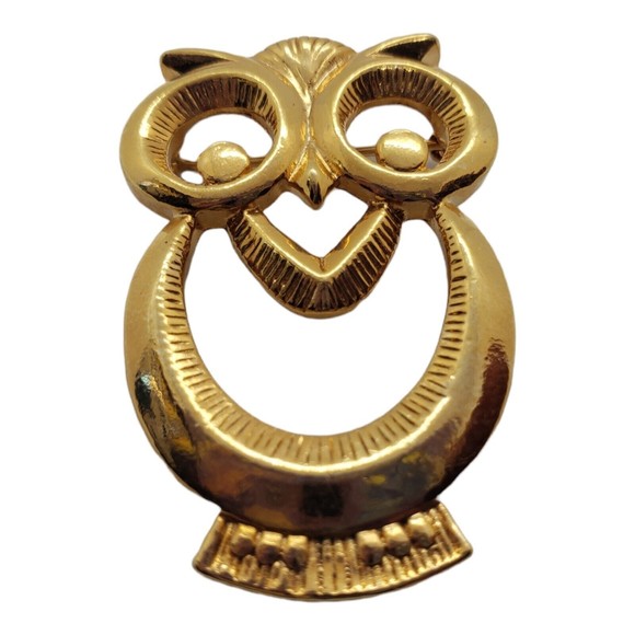 Vintage Gold Tone Owl Brooch Pin - Picture 2 of 4